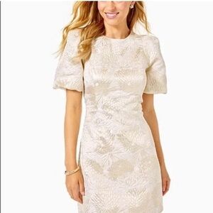 🆕 NWT LILLY Pulitzer Gold Brocade Dress for Petites 14❤️
